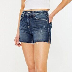 KanCan Dark High Rise Frayed Hem Shorts - 33